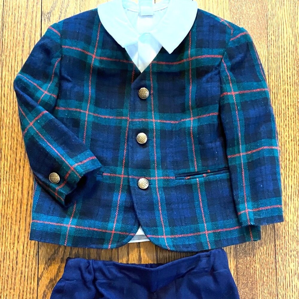 Vintage Toddler, Blue Dressy Plaid Suit Jacket Blazer, Shorts, Jacket Shirt, Imp